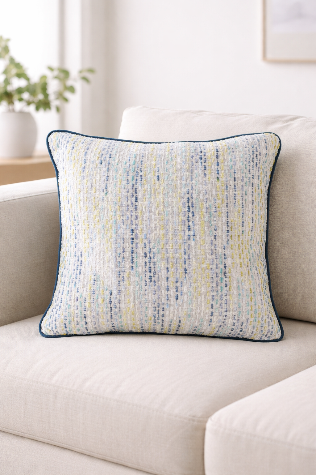 Velvet cushion in Blue and White