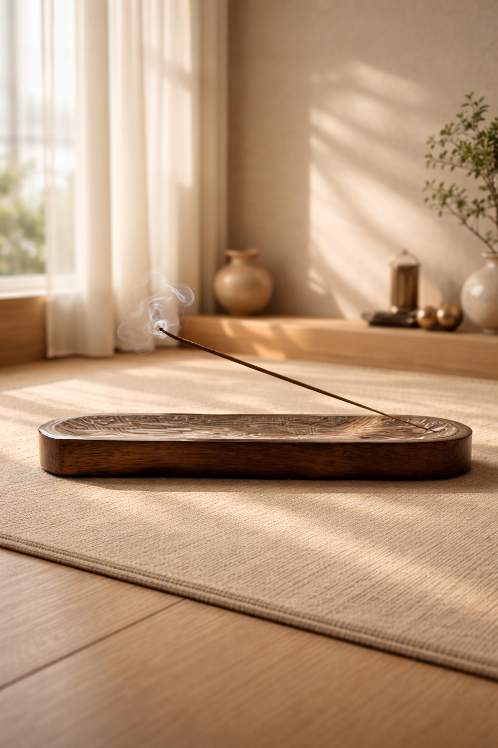 Brown Wooden Incense Tray