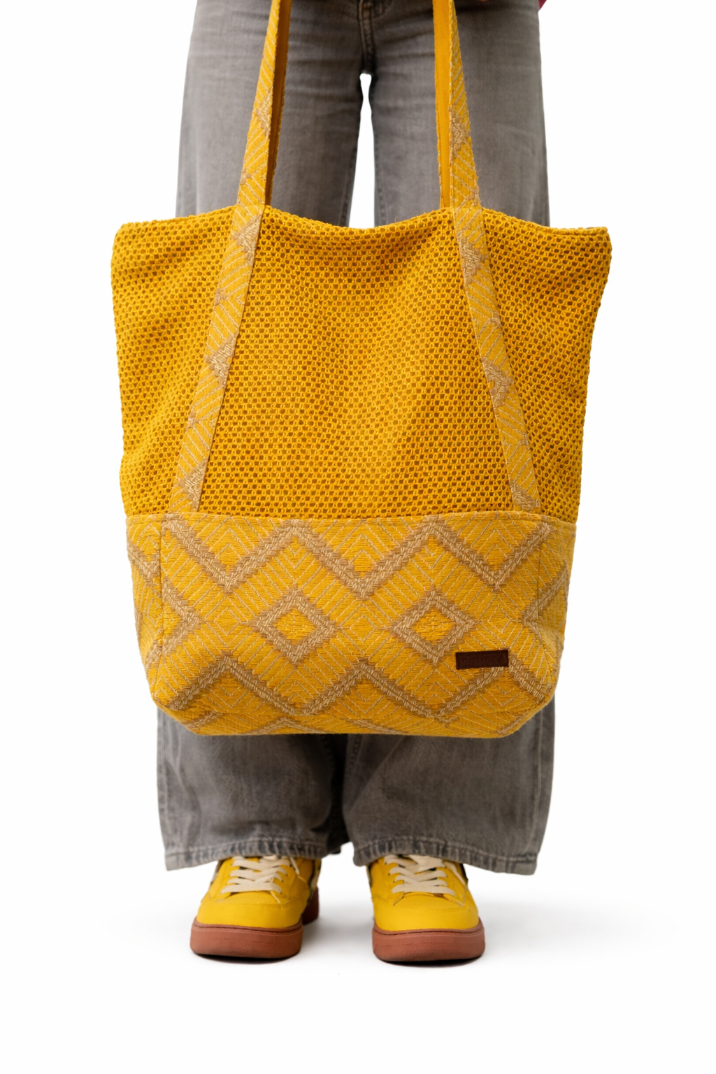 Mustard Mesh Oversized Tote