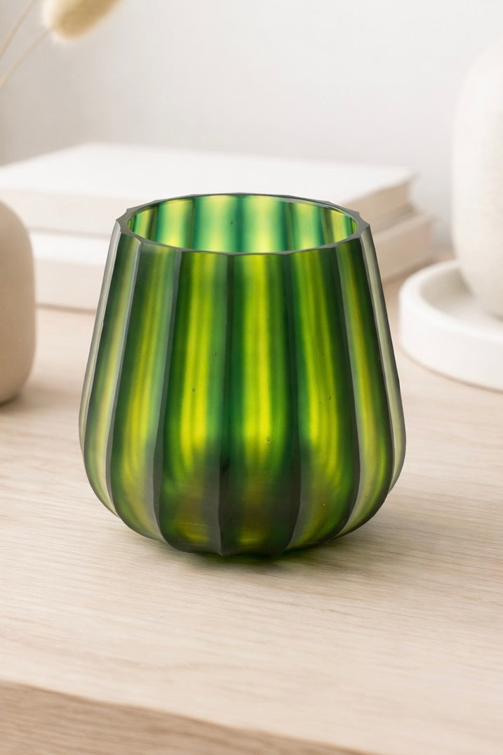 Emerald Fluted Glass Flower Vase