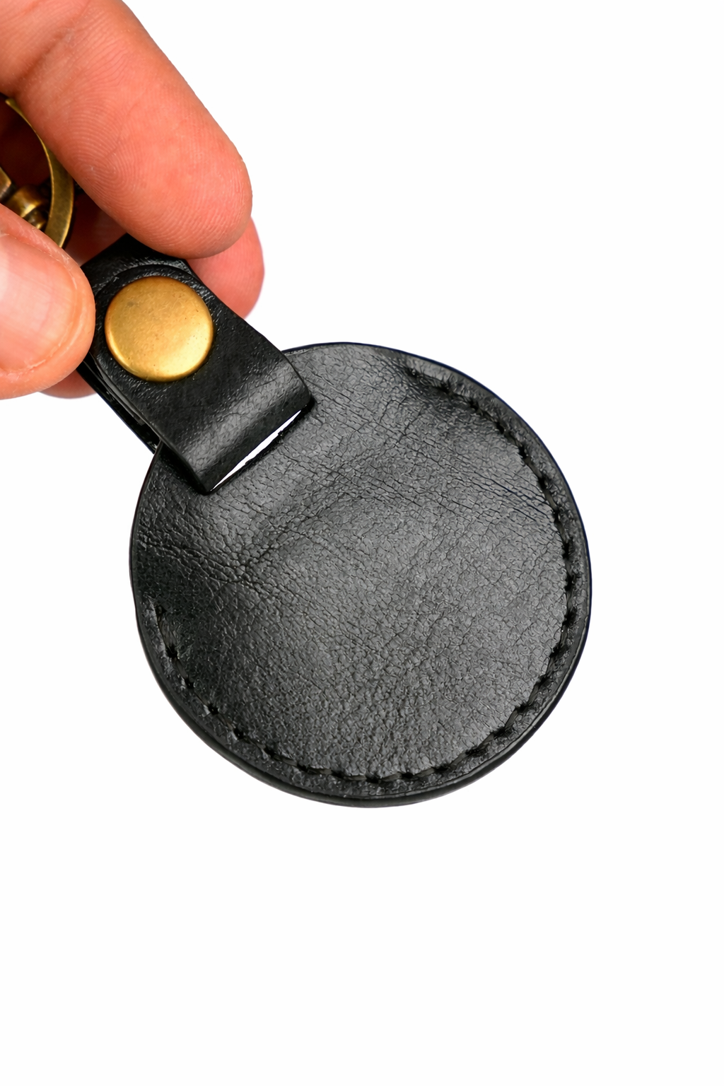 Black Leather Round Air Tag Key Chain