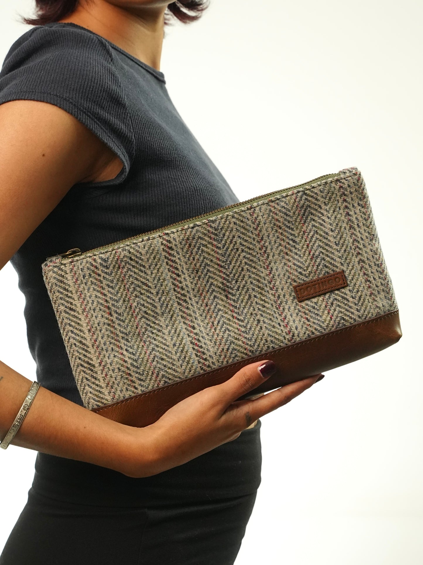 Brown Tweed Leather Pouch