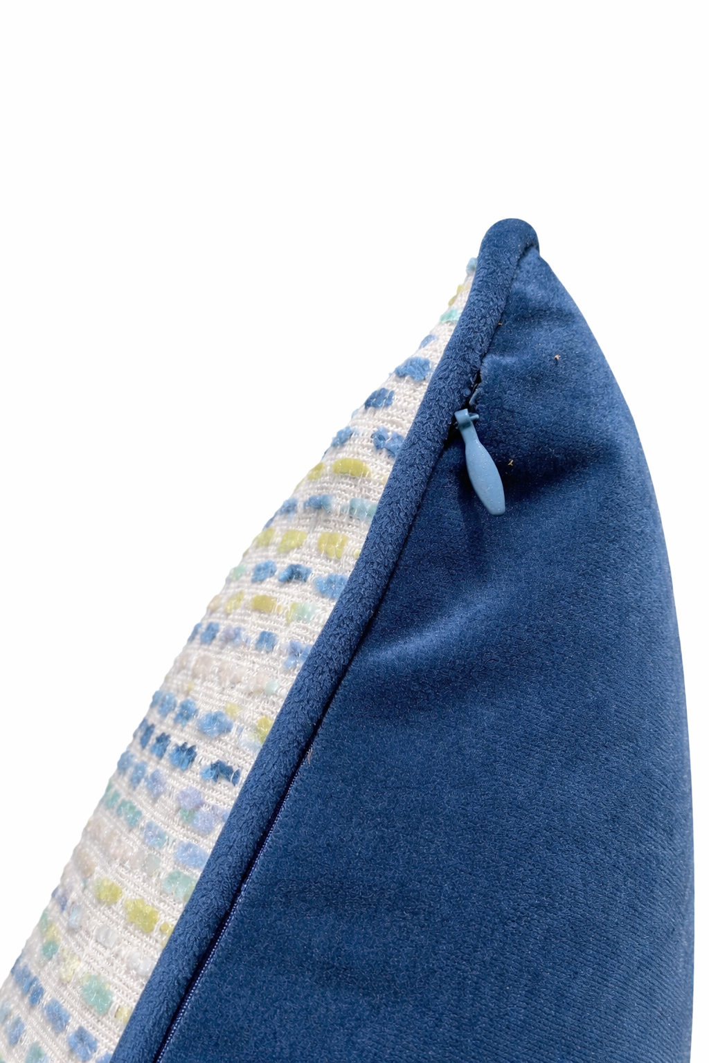Velvet cushion in Blue and White