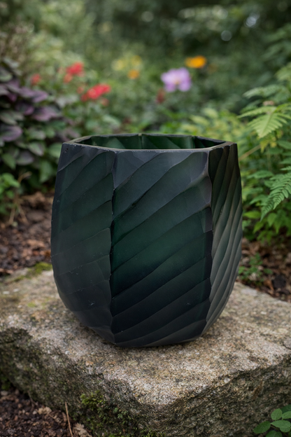 Forest green fluted vase