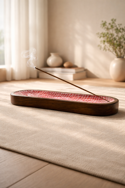 Weave wooden incense tray