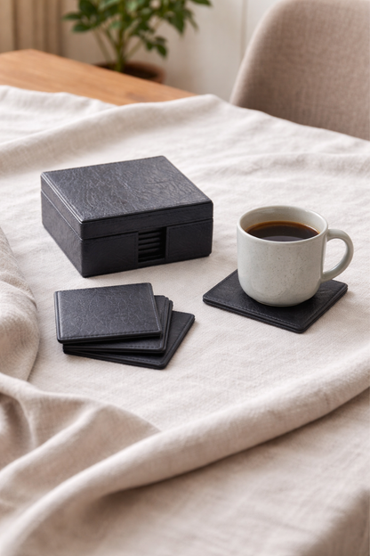 Handmade Navy Blue Coasters with Cover Box