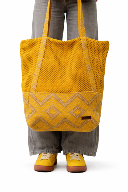 Mustard Mesh Oversized Tote