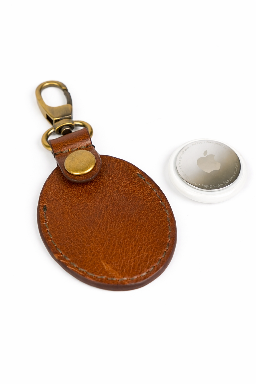 Brown Oval Leather Air Tag Holder