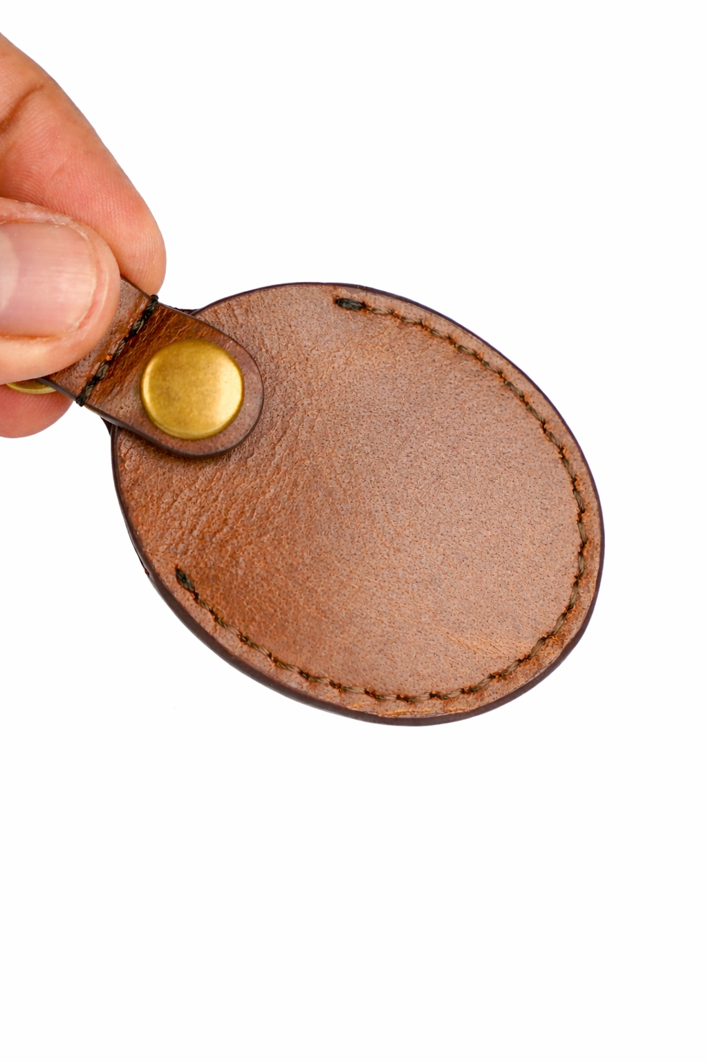 Brown Oval Leather Air Tag Holder