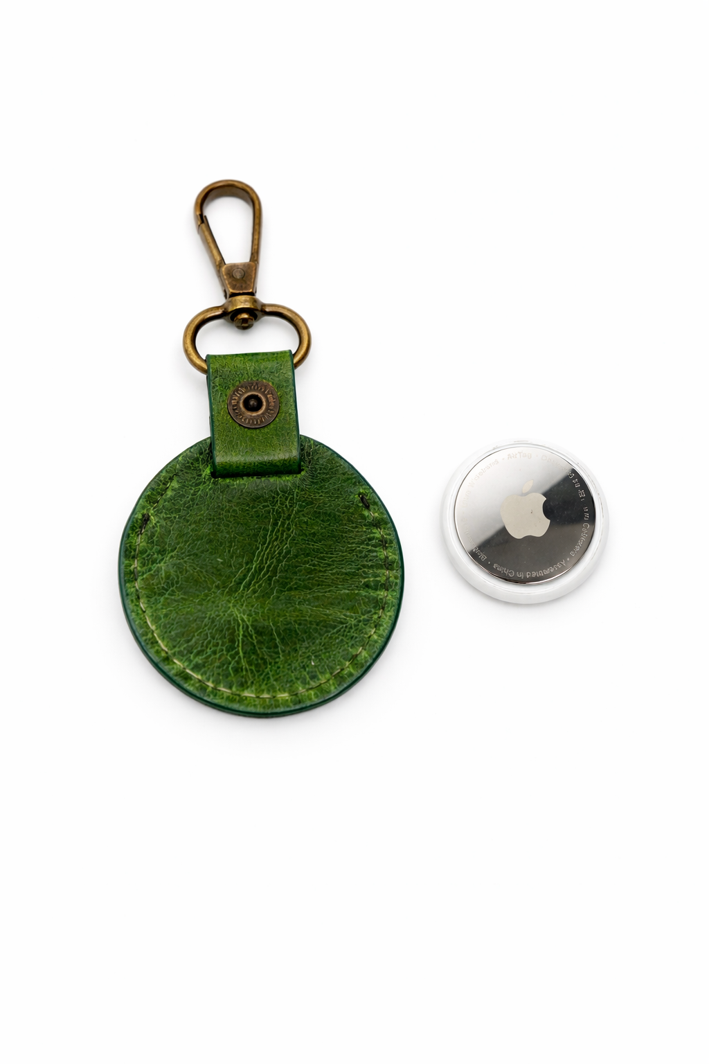 Green Leather Round Air Tag Key Chain