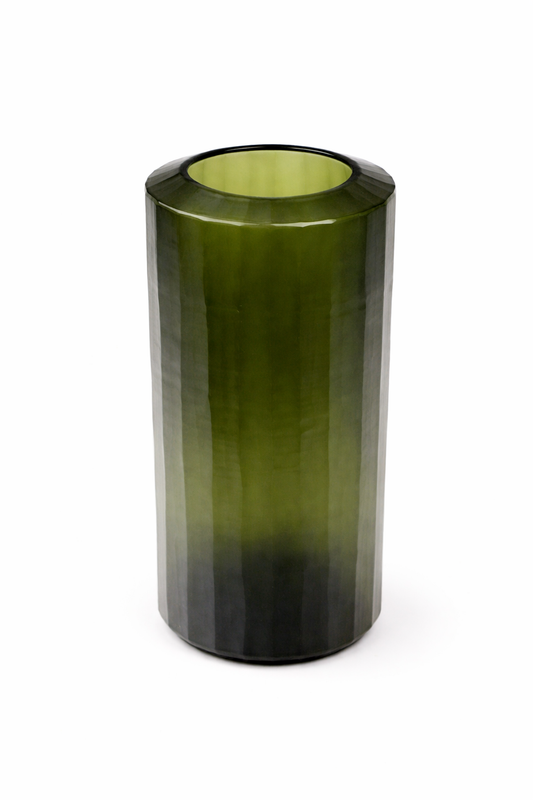 Emerald Ribbed Cylindrical Glass Vase Medium