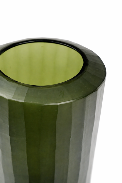 Emerald Ribbed Cylindrical Glass Vase Medium