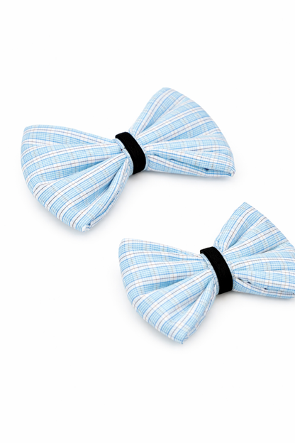 Blue Windowpane Check Dog Bow Tie (Small)