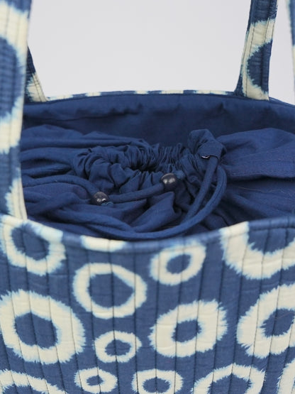 Indigo Orbit Quilted Tote