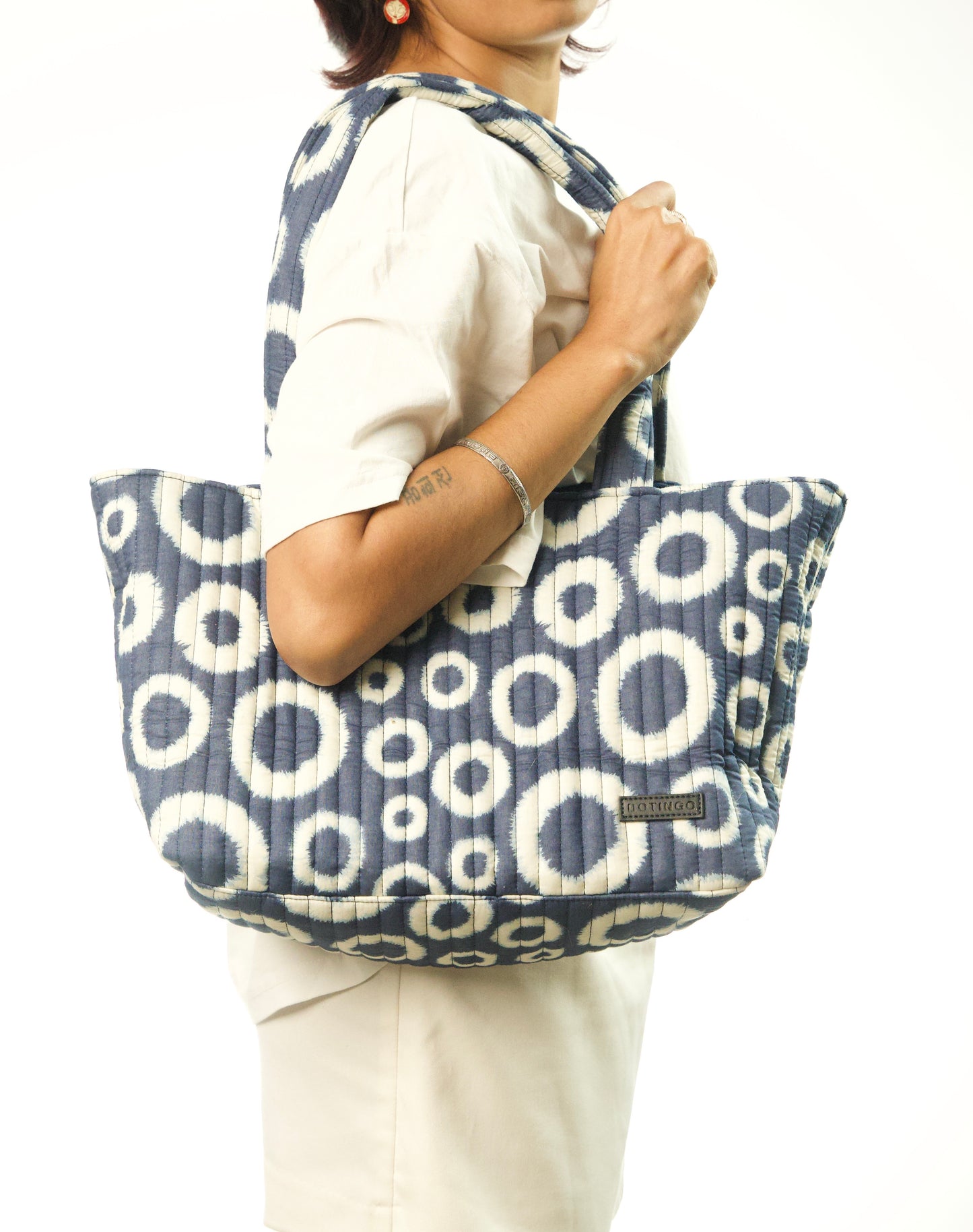 Indigo Orbit Quilted Tote