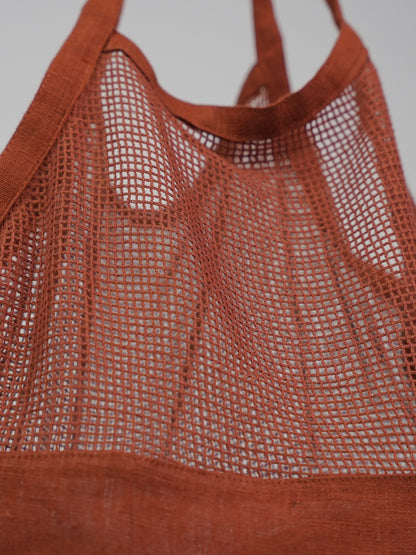Linen Mesh Tote Bag Rust