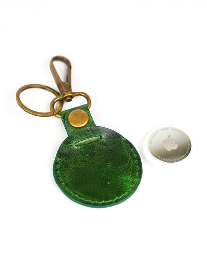 Green Leather Round Air Tag Key Chain