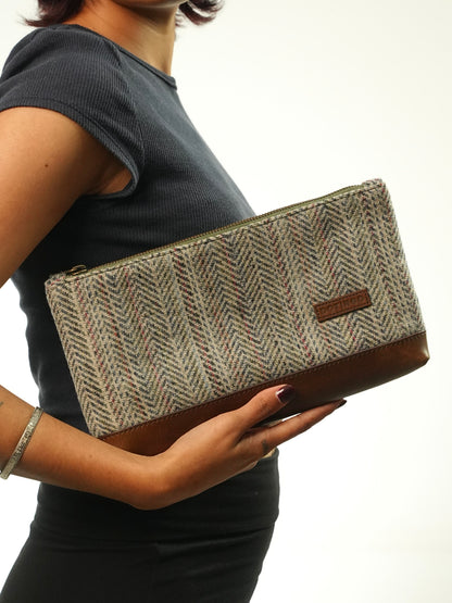 Brown Tweed Leather Pouch