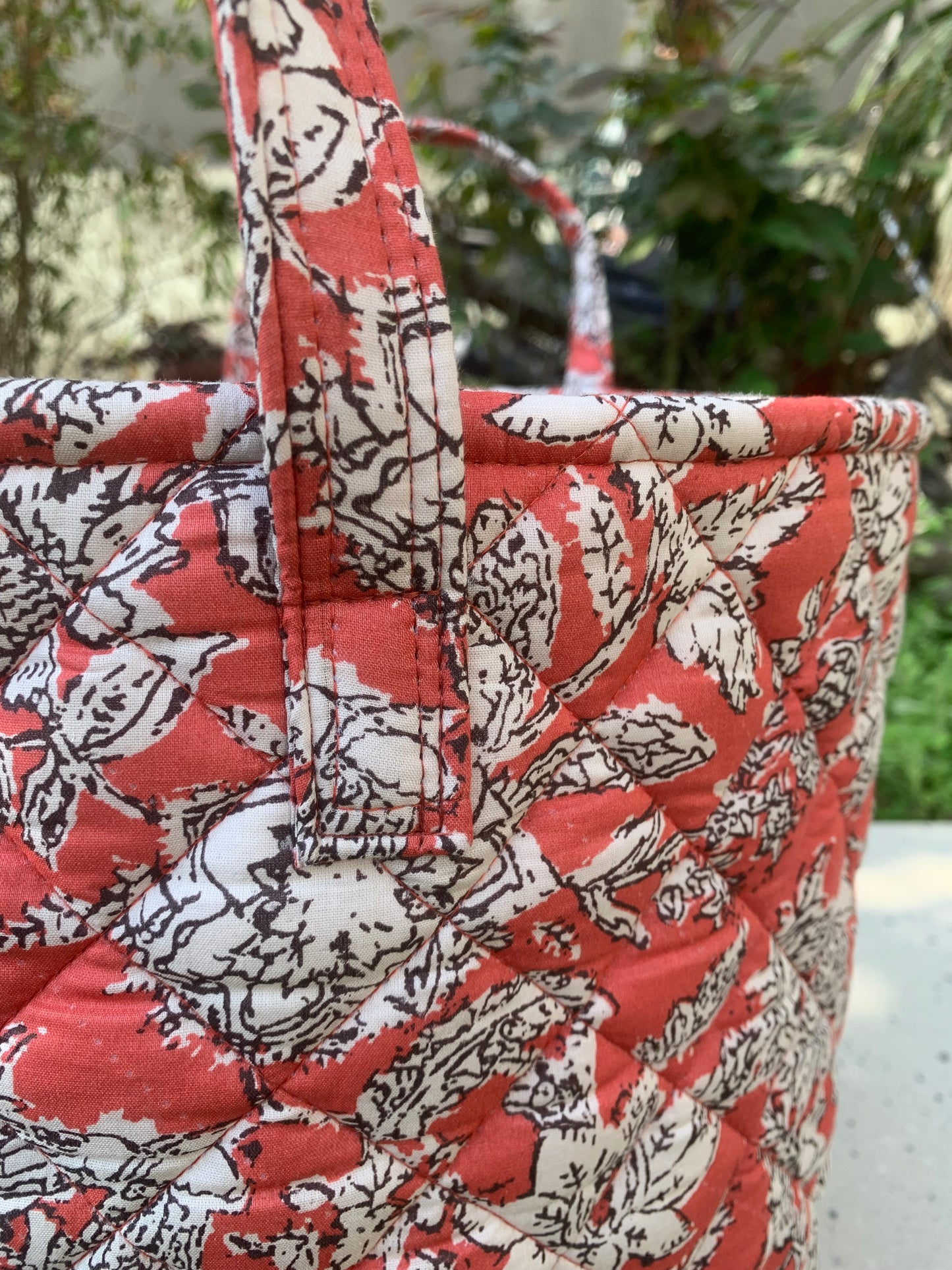 Coral Bloom Quilted Storage Bin (Medium Size)