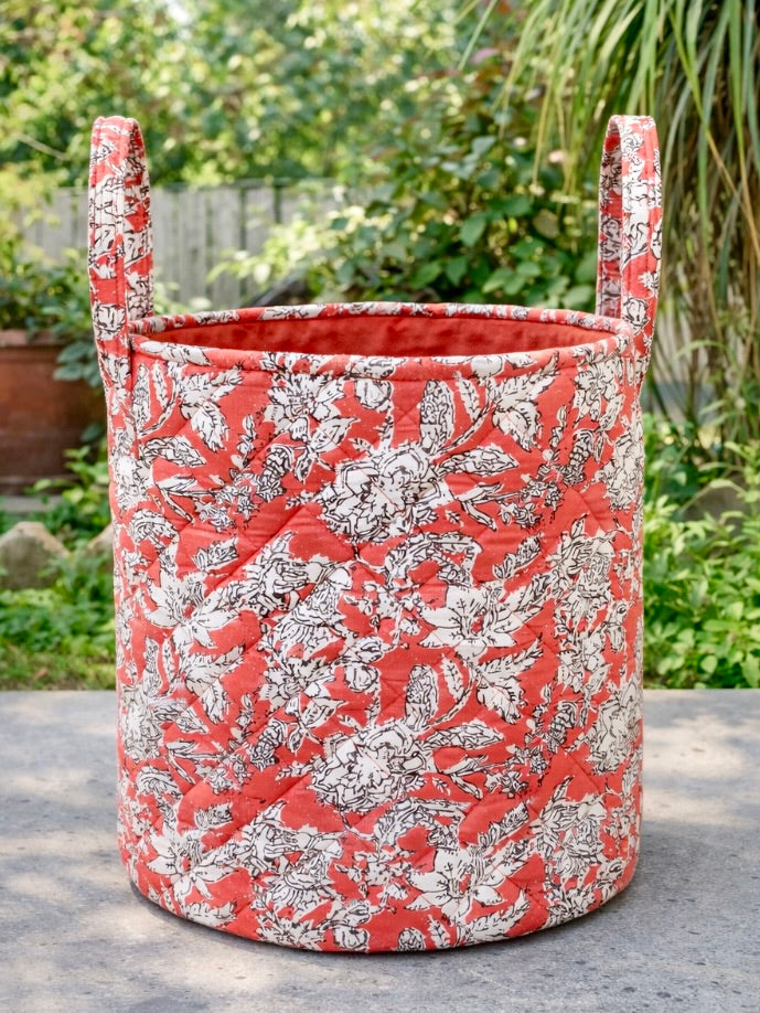 Coral Bloom Quilted Storage Bin (Medium Size)