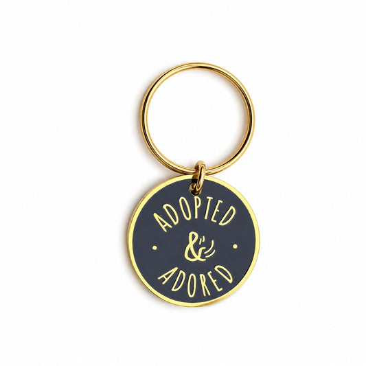 Adopted and Adored Pet Collar Charm-Dark Blue & Gold Enamel Medallion